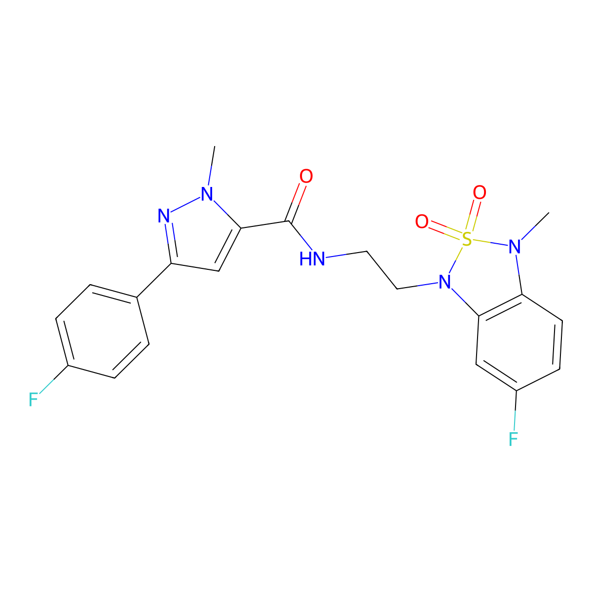 N-(2-(6-fluoro-3-methyl-2,2-dioxidobenzo[c][1,2,5]thiadiazol-1(3H)-yl)ethyl)-3-(4-fluorophenyl)-1-methyl-1H-pyrazole-5-carboxamide molecular structure, CAS 2034593-66-1