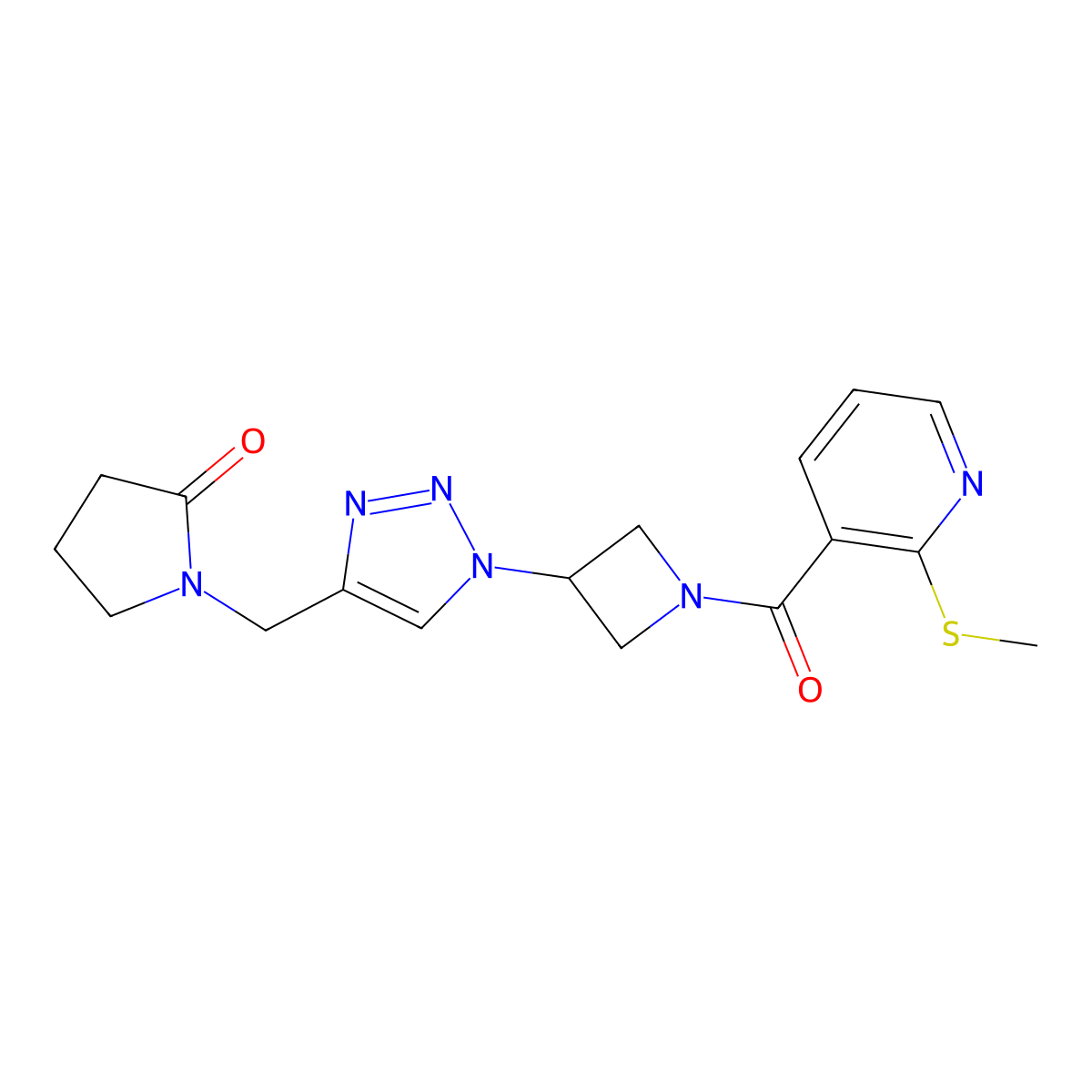1-((1-(1-(2-(methylthio)nicotinoyl)azetidin-3-yl)-1H-1,2,3-triazol-4-yl)methyl)pyrrolidin-2-one molecular structure, CAS 2034593-68-3