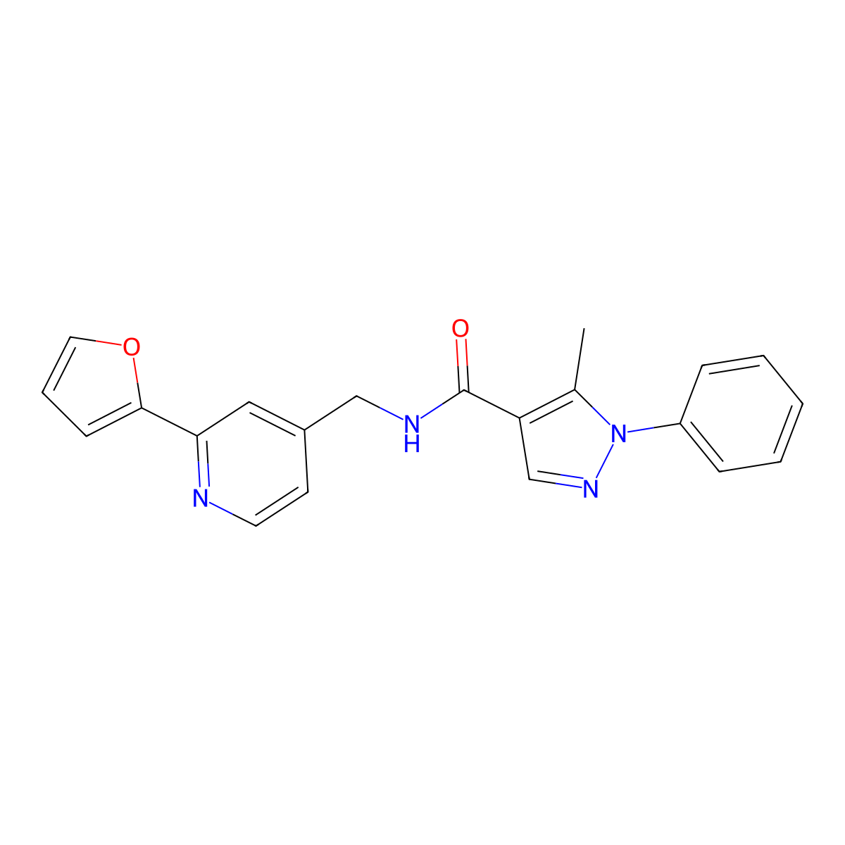 N-{[2-(furan-2-yl)pyridin-4-yl]methyl}-5-methyl-1-phenyl-1H-pyrazole-4-carboxamide molecular structure, CAS 2034593-73-0