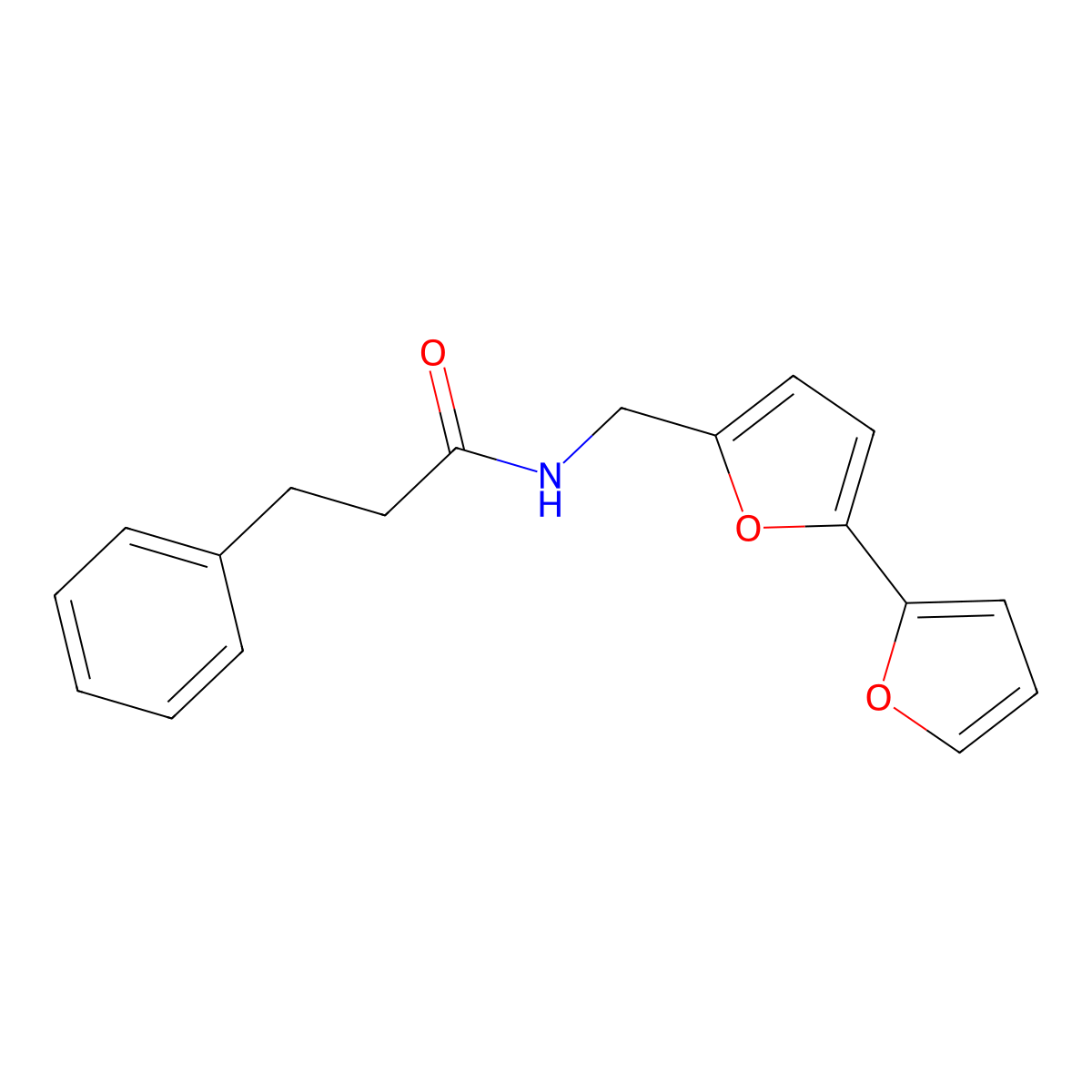 N-([2,2'-bifuran]-5-ylmethyl)-3-phenylpropanamide molecular structure, CAS 2034593-82-1
