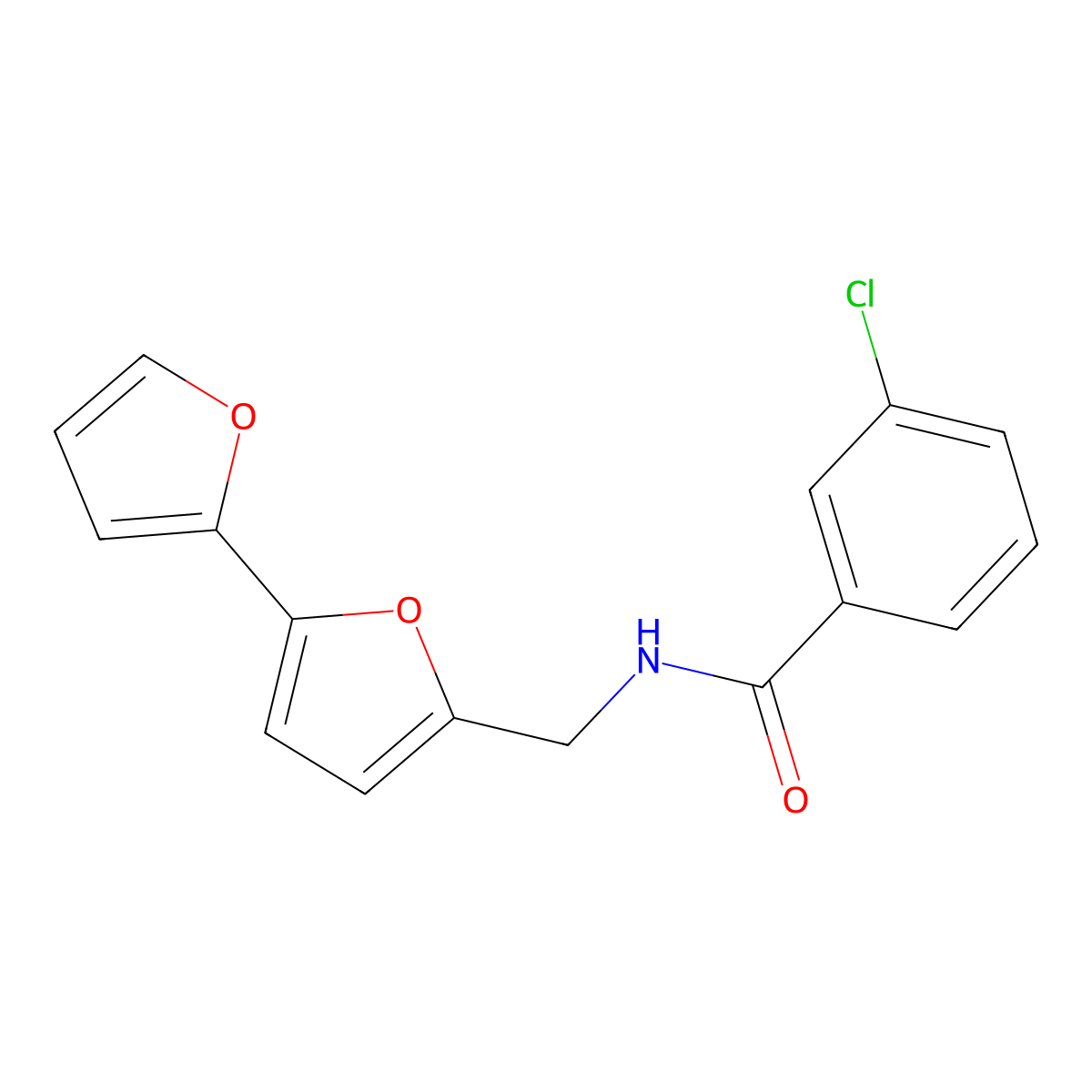 N-([2,2'-bifuran]-5-ylmethyl)-3-chlorobenzamide molecular structure, CAS 2034593-92-3