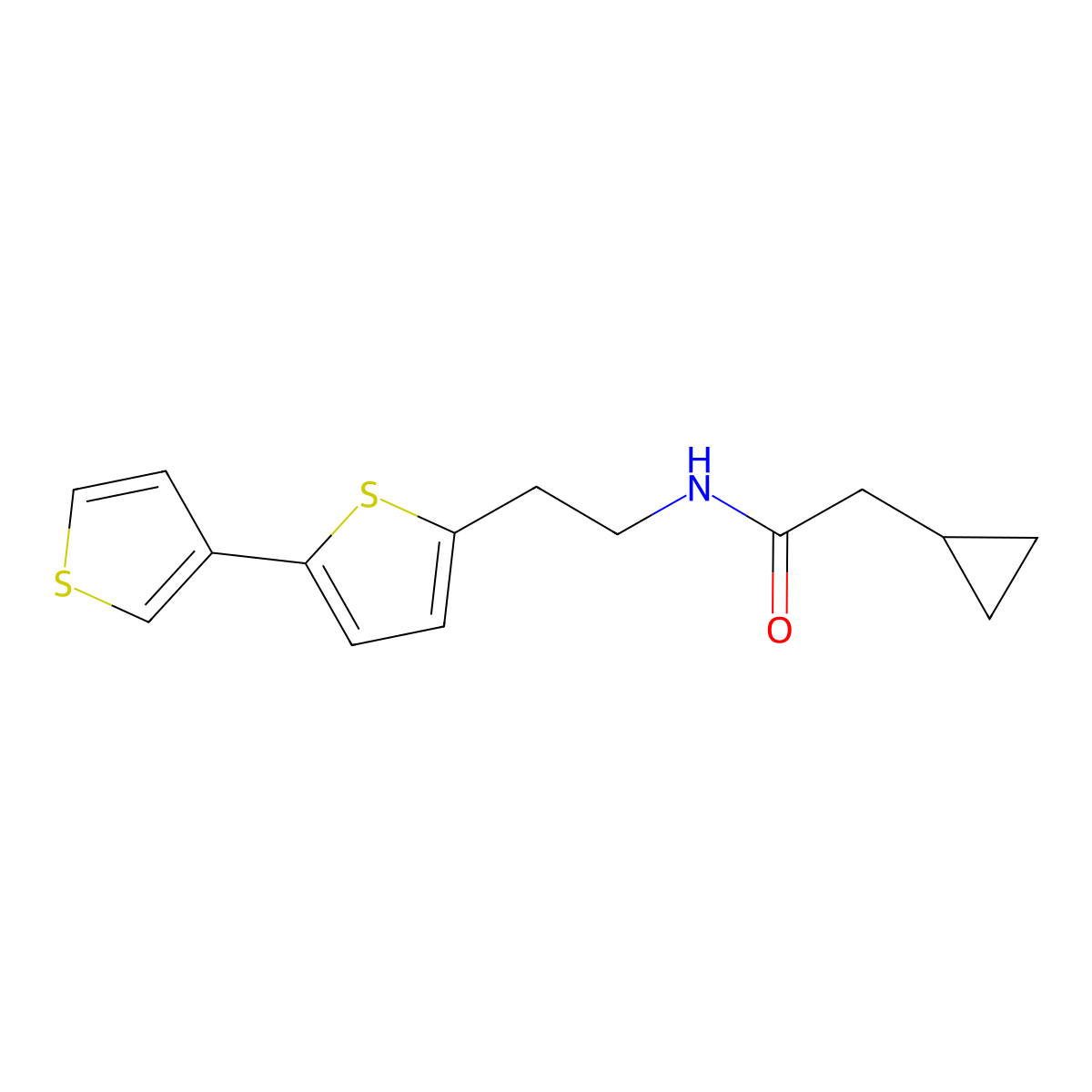 N-(2-([2,3'-bithiophen]-5-yl)ethyl)-2-cyclopropylacetamide molecular structure, CAS 2034593-95-6