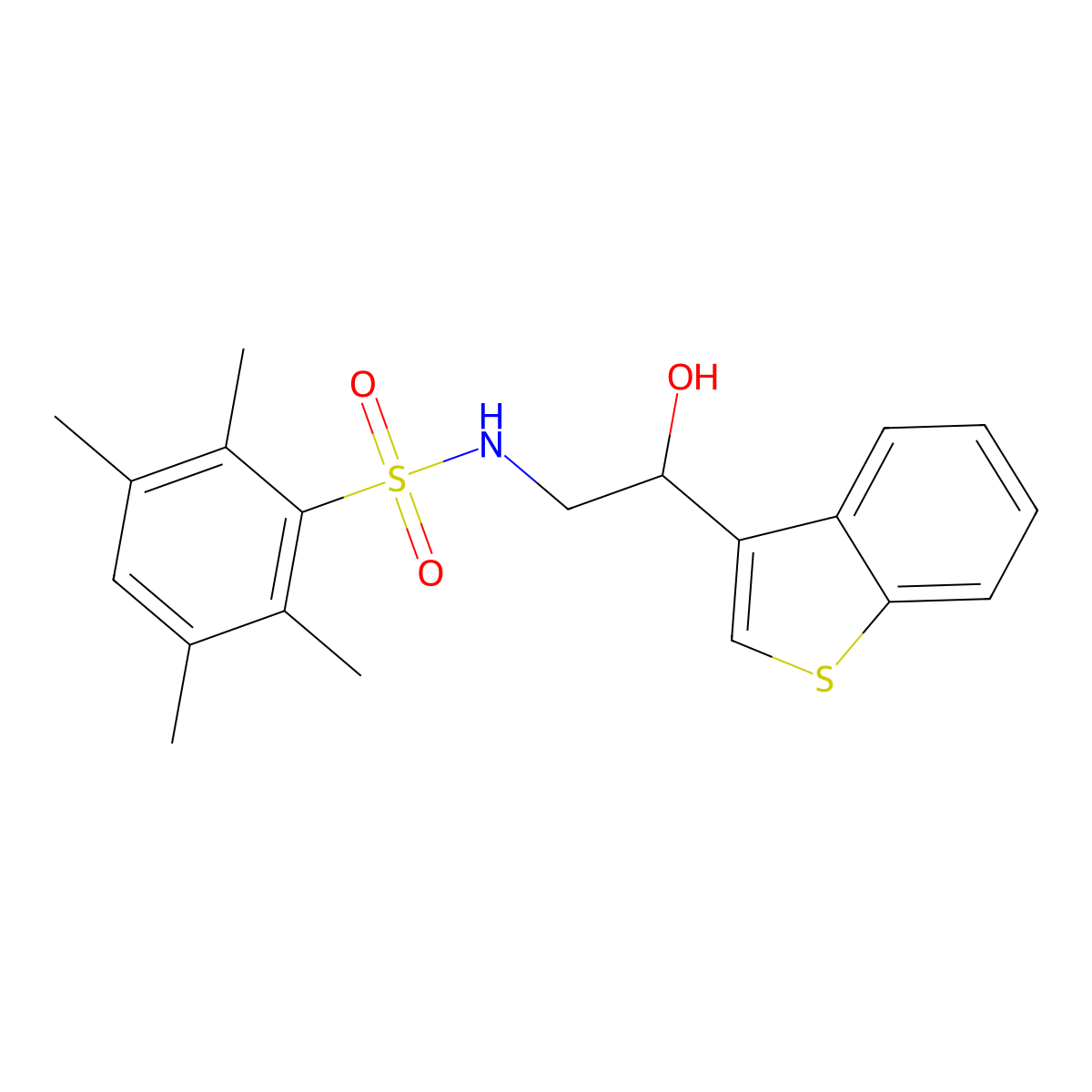 N-(2-(benzo[b]thiophen-3-yl)-2-hydroxyethyl)-2,3,5,6-tetramethylbenzenesulfonamide molecular structure, CAS 2034593-96-7