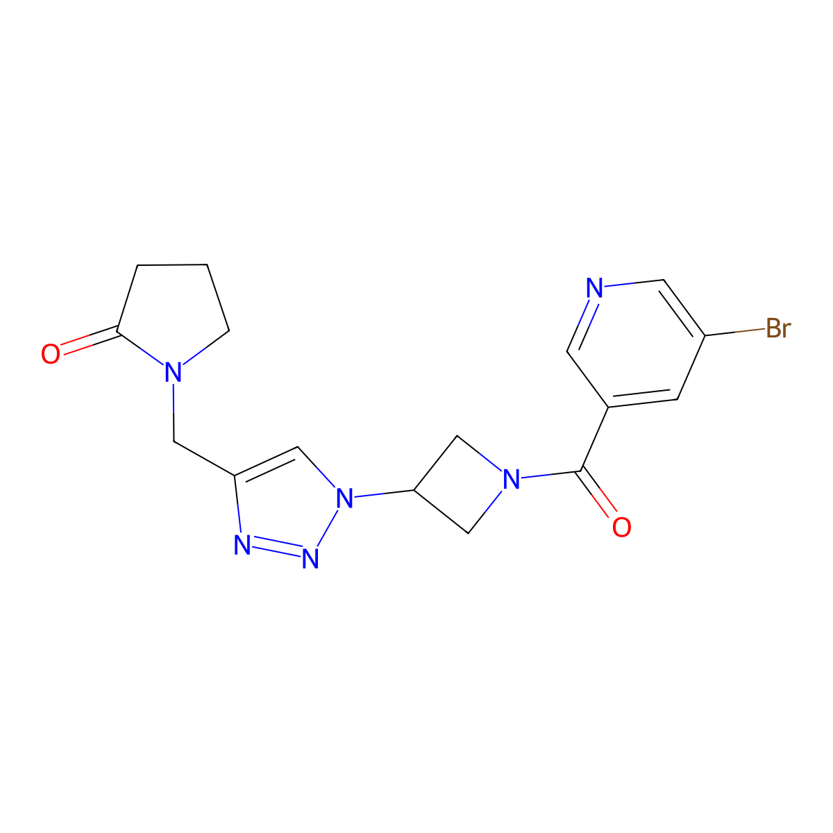 1-((1-(1-(5-bromonicotinoyl)azetidin-3-yl)-1H-1,2,3-triazol-4-yl)methyl)pyrrolidin-2-one molecular structure, CAS 2034594-03-9