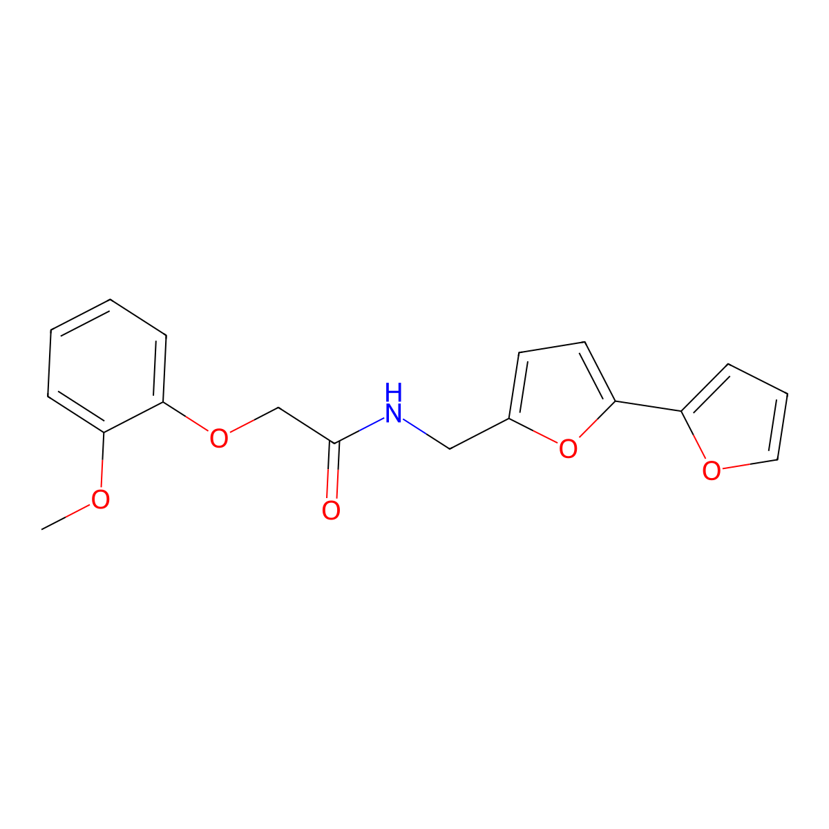 N-([2,2'-bifuran]-5-ylmethyl)-2-(2-methoxyphenoxy)acetamide molecular structure, CAS 2034594-24-4