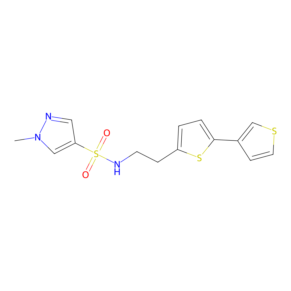 N-(2-([2,3'-bithiophen]-5-yl)ethyl)-1-methyl-1H-pyrazole-4-sulfonamide molecular structure, CAS 2034594-27-7