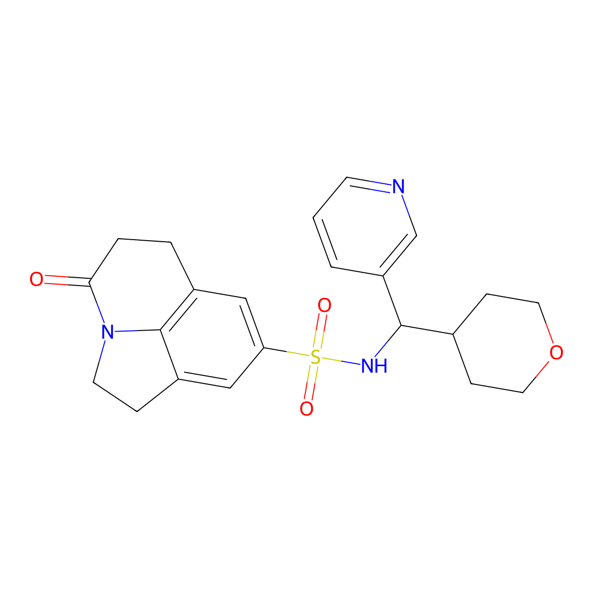 4-oxo-N-(pyridin-3-yl(tetrahydro-2H-pyran-4-yl)methyl)-2,4,5,6-tetrahydro-1H-pyrrolo[3,2,1-ij]quinoline-8-sulfonamide molecular structure, CAS 2034594-40-4