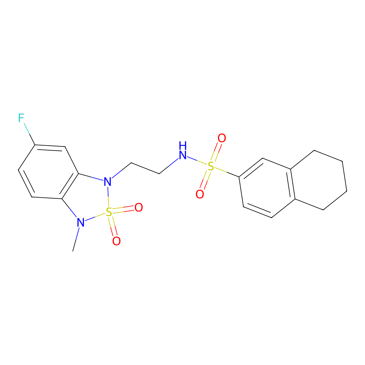 N-(2-(6-fluoro-3-methyl-2,2-dioxidobenzo[c][1,2,5]thiadiazol-1(3H)-yl)ethyl)-5,6,7,8-tetrahydronaphthalene-2-sulfonamide molecular structure, CAS 2034594-43-7
