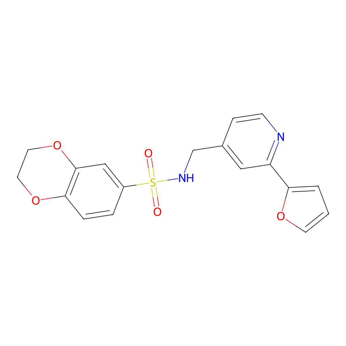 N-((2-(furan-2-yl)pyridin-4-yl)methyl)-2,3-dihydrobenzo[b][1,4]dioxine-6-sulfonamide molecular structure, CAS 2034594-48-2
