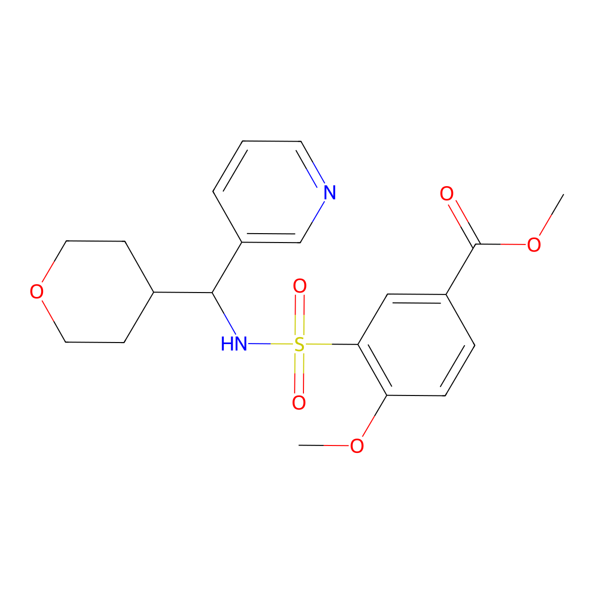 methyl 4-methoxy-3-(N-(pyridin-3-yl(tetrahydro-2H-pyran-4-yl)methyl)sulfamoyl)benzoate molecular structure, CAS 2034594-49-3