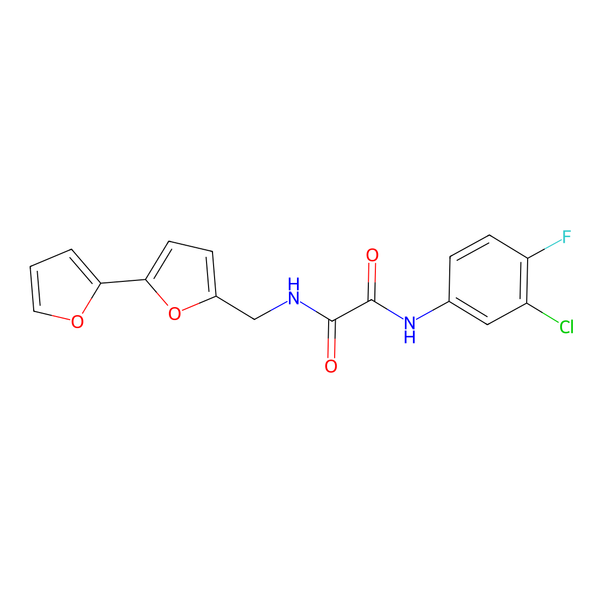 N-({[2,2'-bifuran]-5-yl}methyl)-N'-(3-chloro-4-fluorophenyl)ethanediamide molecular structure, CAS 2034594-50-6