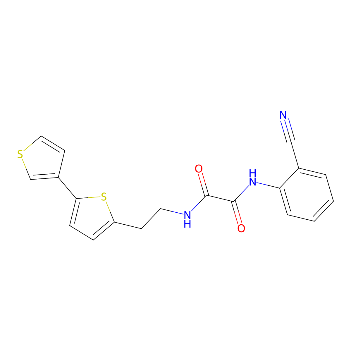 N1-(2-([2,3'-bithiophen]-5-yl)ethyl)-N2-(2-cyanophenyl)oxalamide molecular structure, CAS 2034594-51-7