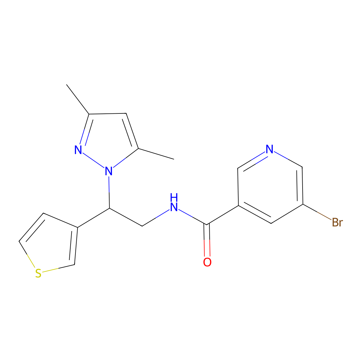 5-bromo-N-(2-(3,5-dimethyl-1H-pyrazol-1-yl)-2-(thiophen-3-yl)ethyl)nicotinamide molecular structure, CAS 2034594-52-8