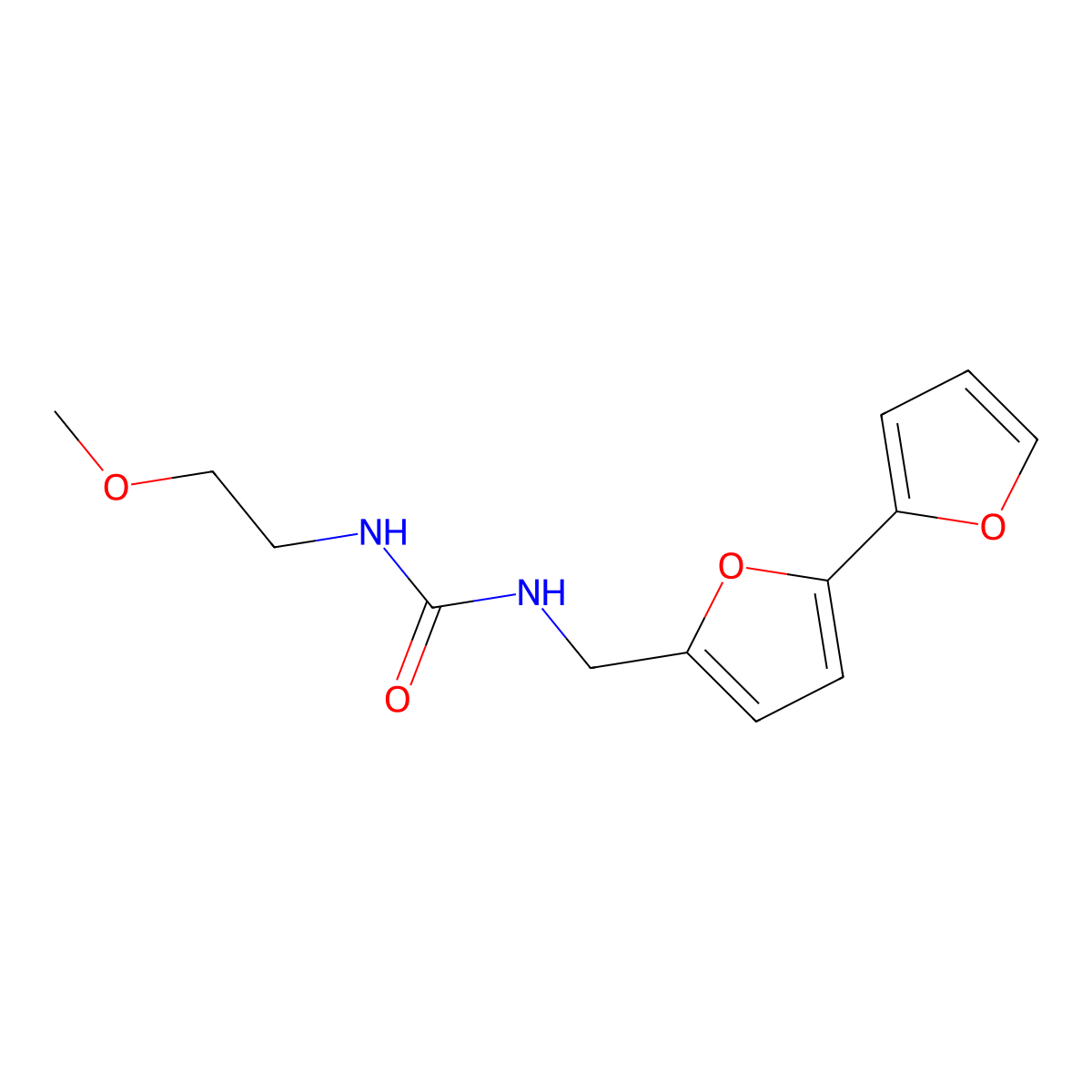 1-([2,2'-Bifuran]-5-ylmethyl)-3-(2-methoxyethyl)urea molecular structure, CAS 2034594-66-4