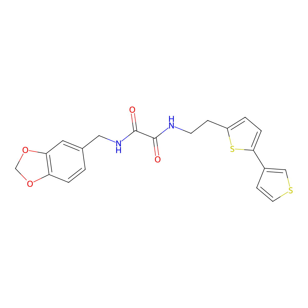 N1-(2-([2,3'-bithiophen]-5-yl)ethyl)-N2-(benzo[d][1,3]dioxol-5-ylmethyl)oxalamide molecular structure, CAS 2034594-71-1