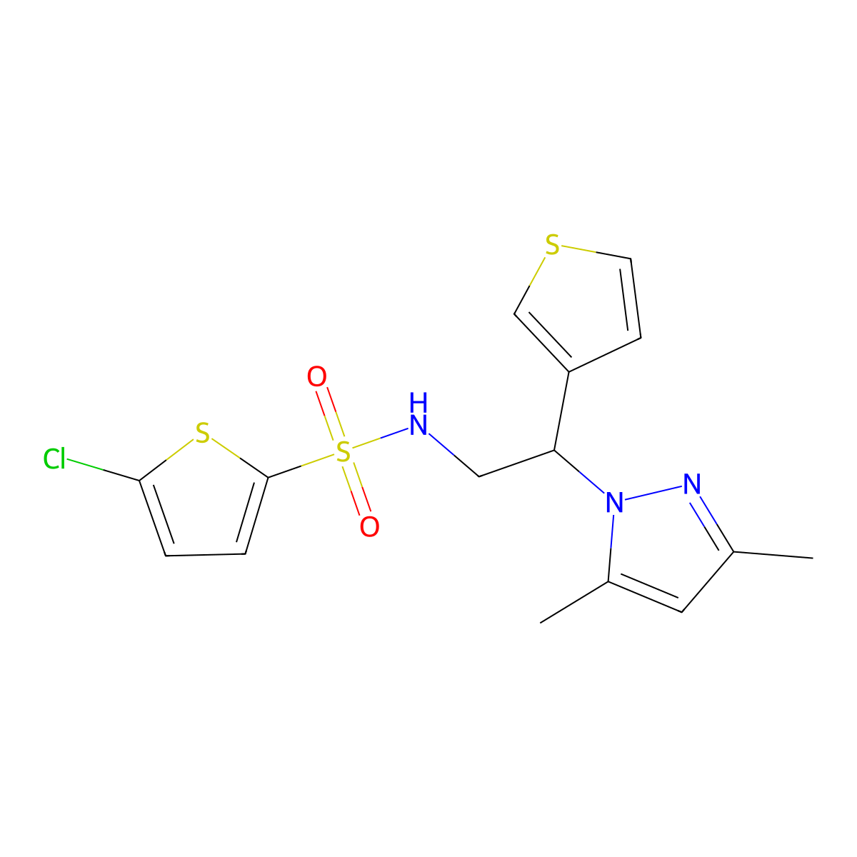 5-chloro-N-(2-(3,5-dimethyl-1H-pyrazol-1-yl)-2-(thiophen-3-yl)ethyl)thiophene-2-sulfonamide molecular structure, CAS 2034594-72-2
