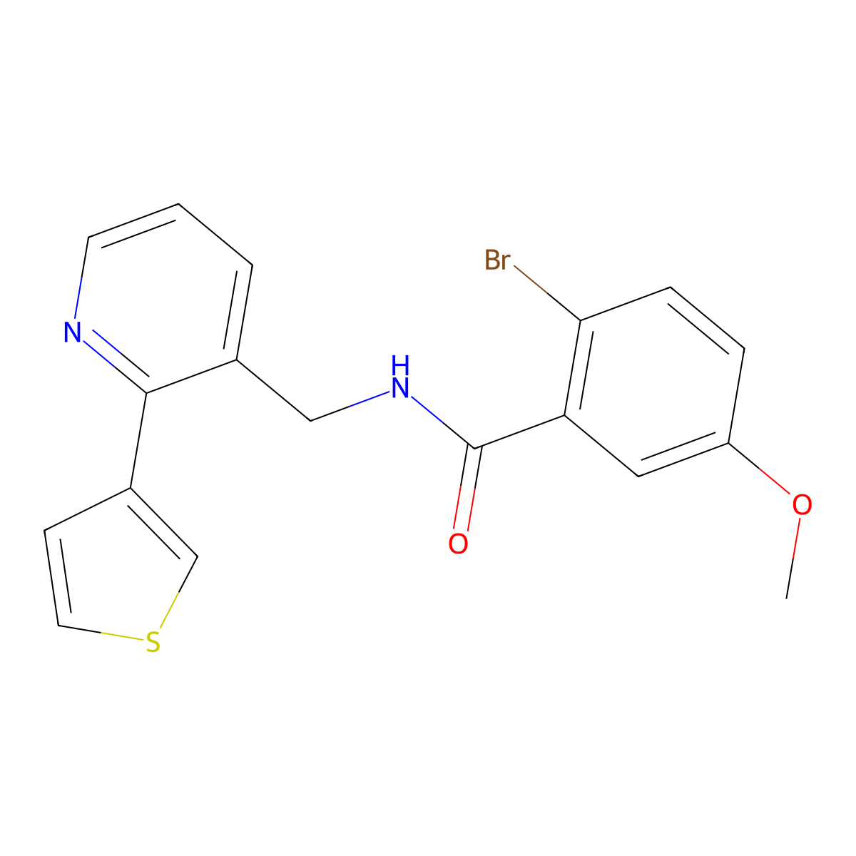 2-bromo-5-methoxy-N-((2-(thiophen-3-yl)pyridin-3-yl)methyl)benzamide molecular structure, CAS 2034594-75-5
