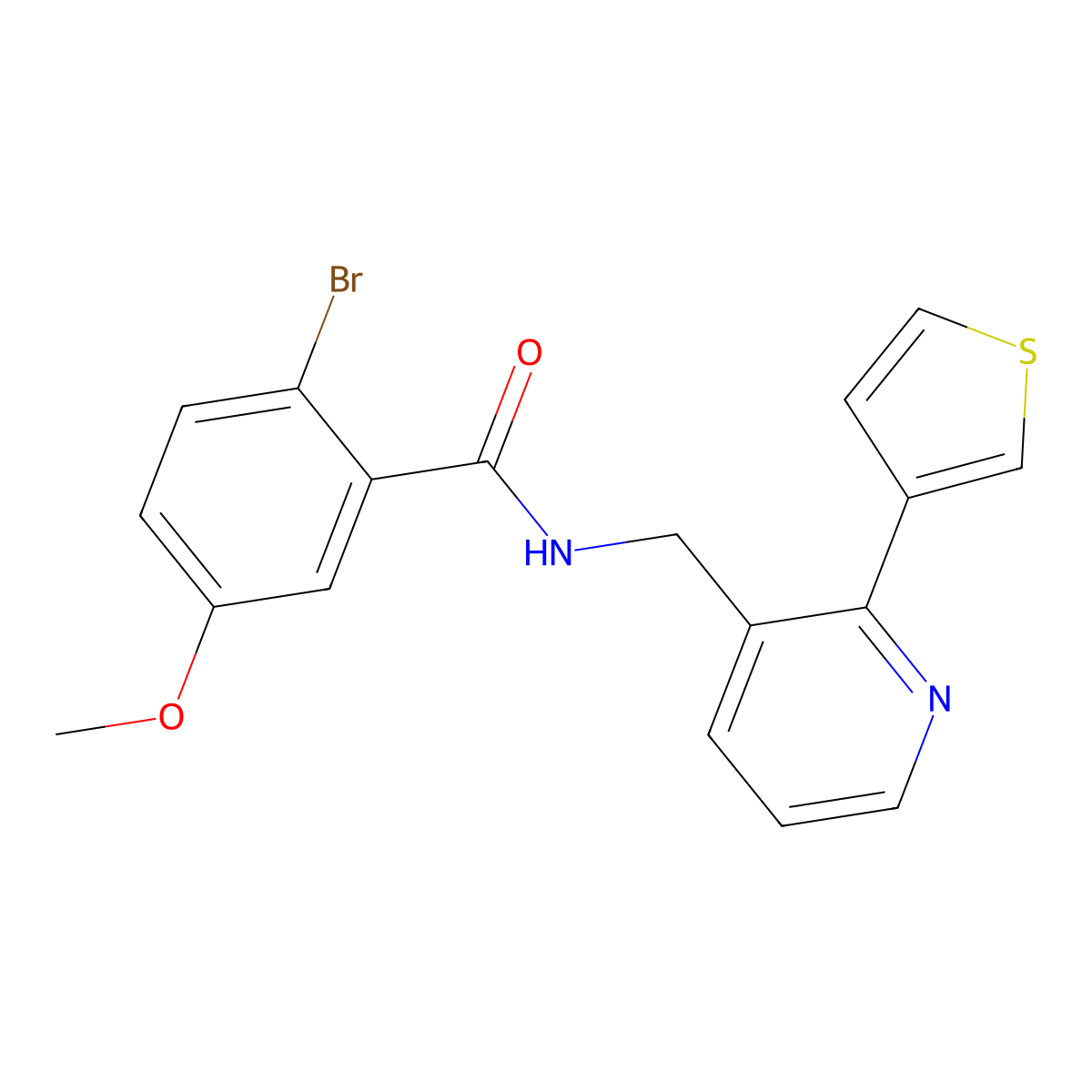 2-bromo-5-methoxy-N-((2-(thiophen-3-yl)pyridin-3-yl)methyl)benzamide molecular structure, CAS 2034594-75-5