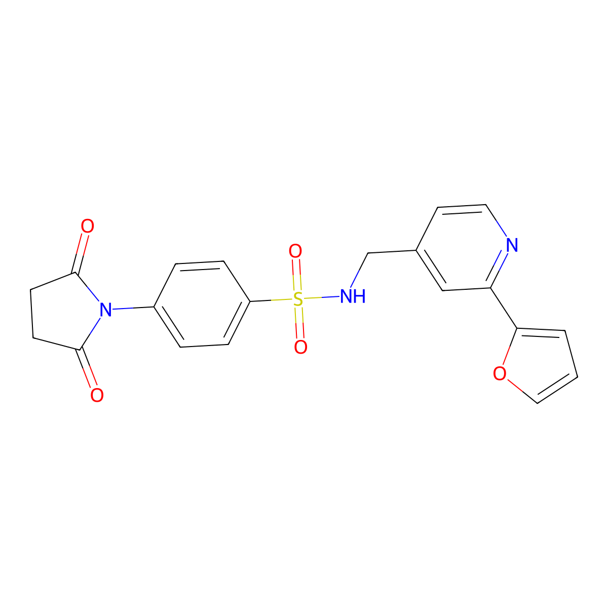 4-(2,5-dioxopyrrolidin-1-yl)-N-((2-(furan-2-yl)pyridin-4-yl)methyl)benzenesulfonamide molecular structure, CAS 2034594-77-7