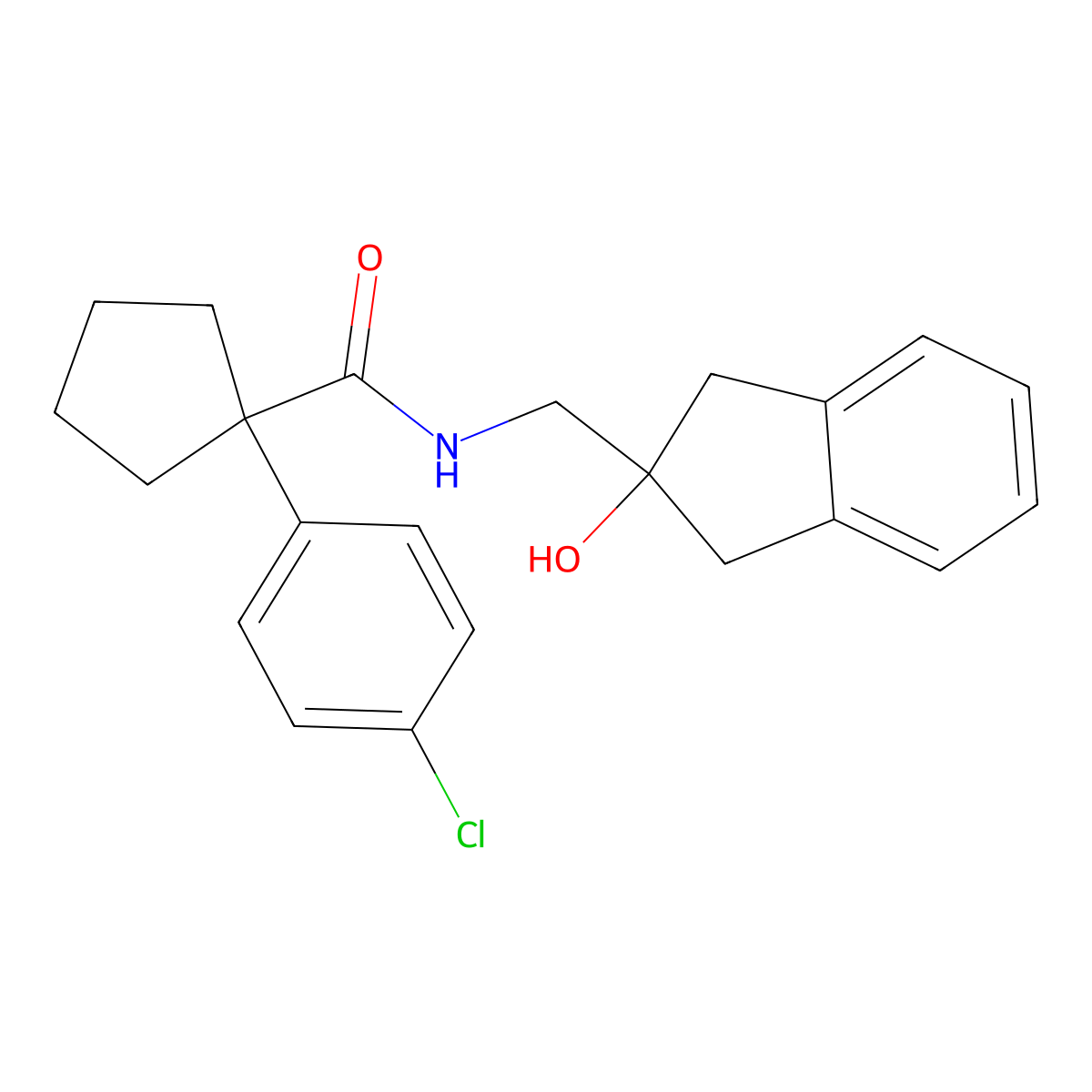 1-(4-chlorophenyl)-N-((2-hydroxy-2,3-dihydro-1H-inden-2-yl)methyl)cyclopentanecarboxamide molecular structure, CAS 2034594-99-3