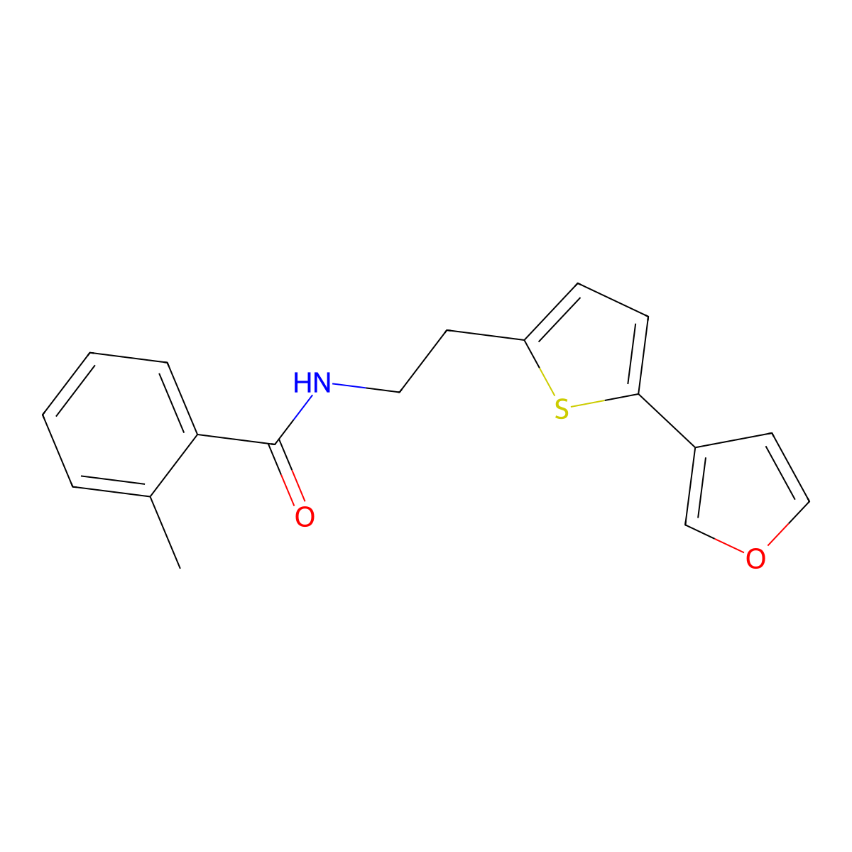 N-(2-(5-(furan-3-yl)thiophen-2-yl)ethyl)-2-methylbenzamide molecular structure, CAS 2034595-03-2