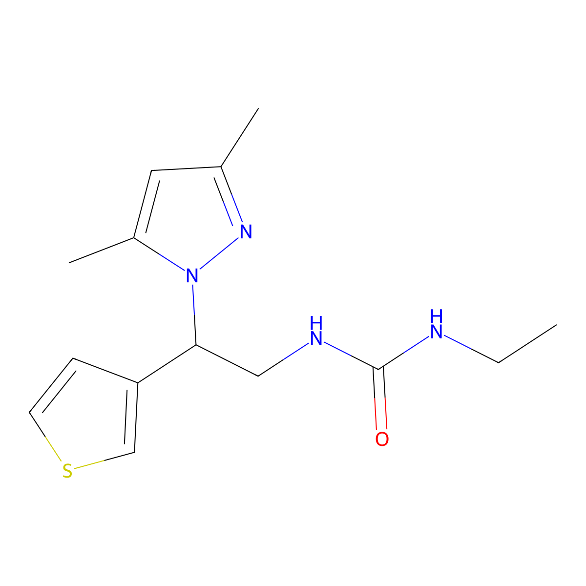 1-[2-(3,5-dimethyl-1H-pyrazol-1-yl)-2-(thiophen-3-yl)ethyl]-3-ethylurea molecular structure, CAS 2034595-19-0