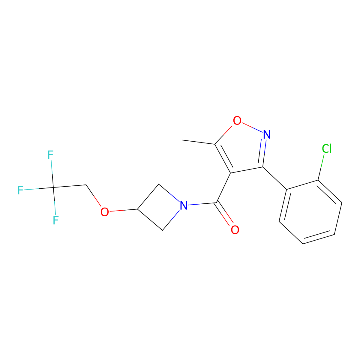 (3-(2-Chlorophenyl)-5-methylisoxazol-4-yl)(3-(2,2,2-trifluoroethoxy)azetidin-1-yl)methanone molecular structure, CAS 2034595-21-4