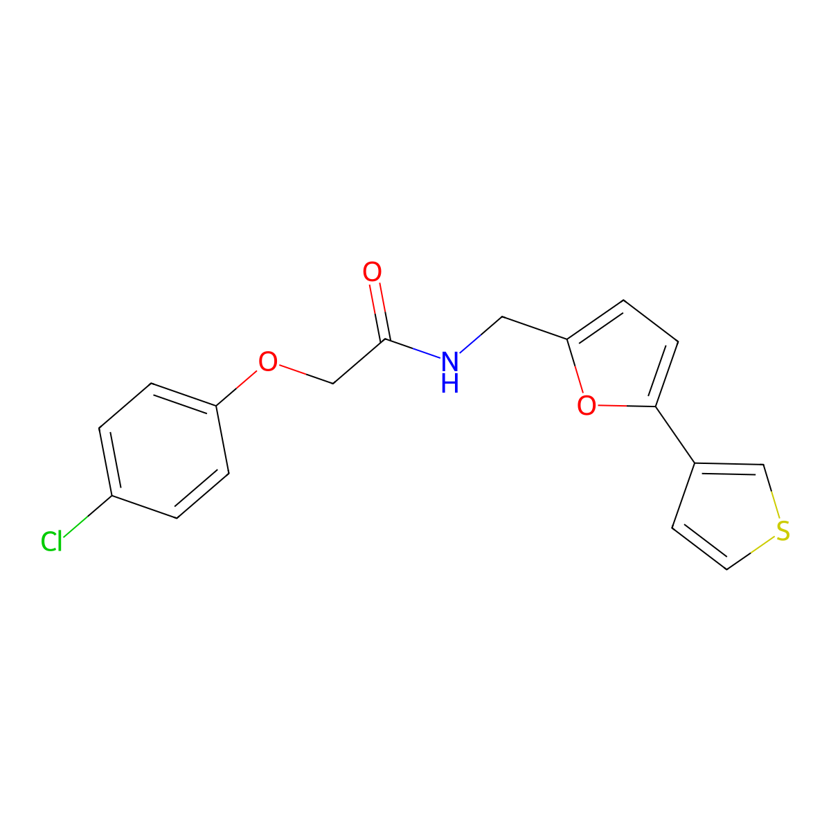 2-(4-chlorophenoxy)-N-{[5-(thiophen-3-yl)furan-2-yl]methyl}acetamide molecular structure, CAS 2034595-22-5