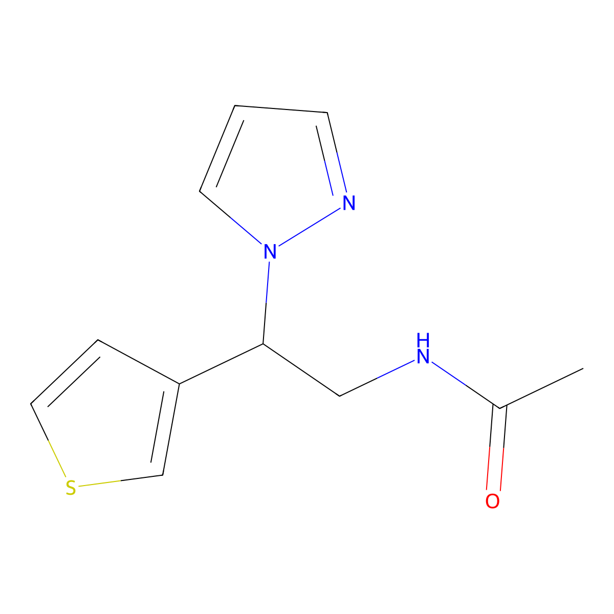 N-[2-(1H-pyrazol-1-yl)-2-(thiophen-3-yl)ethyl]acetamide molecular structure, CAS 2034595-26-9