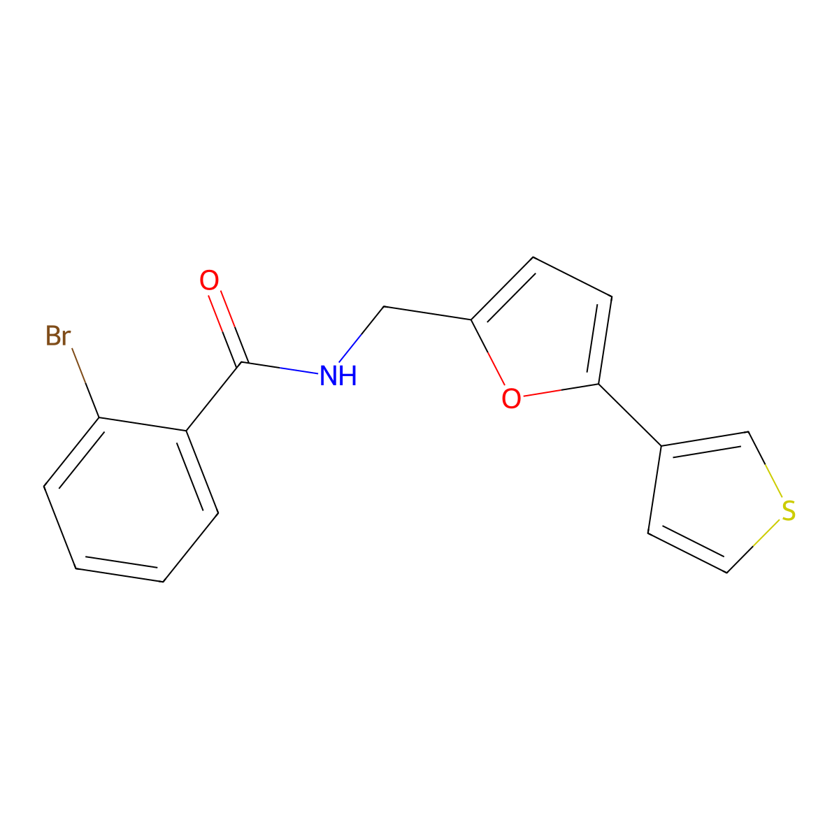 2-bromo-N-{[5-(thiophen-3-yl)furan-2-yl]methyl}benzamide molecular structure, CAS 2034595-31-6