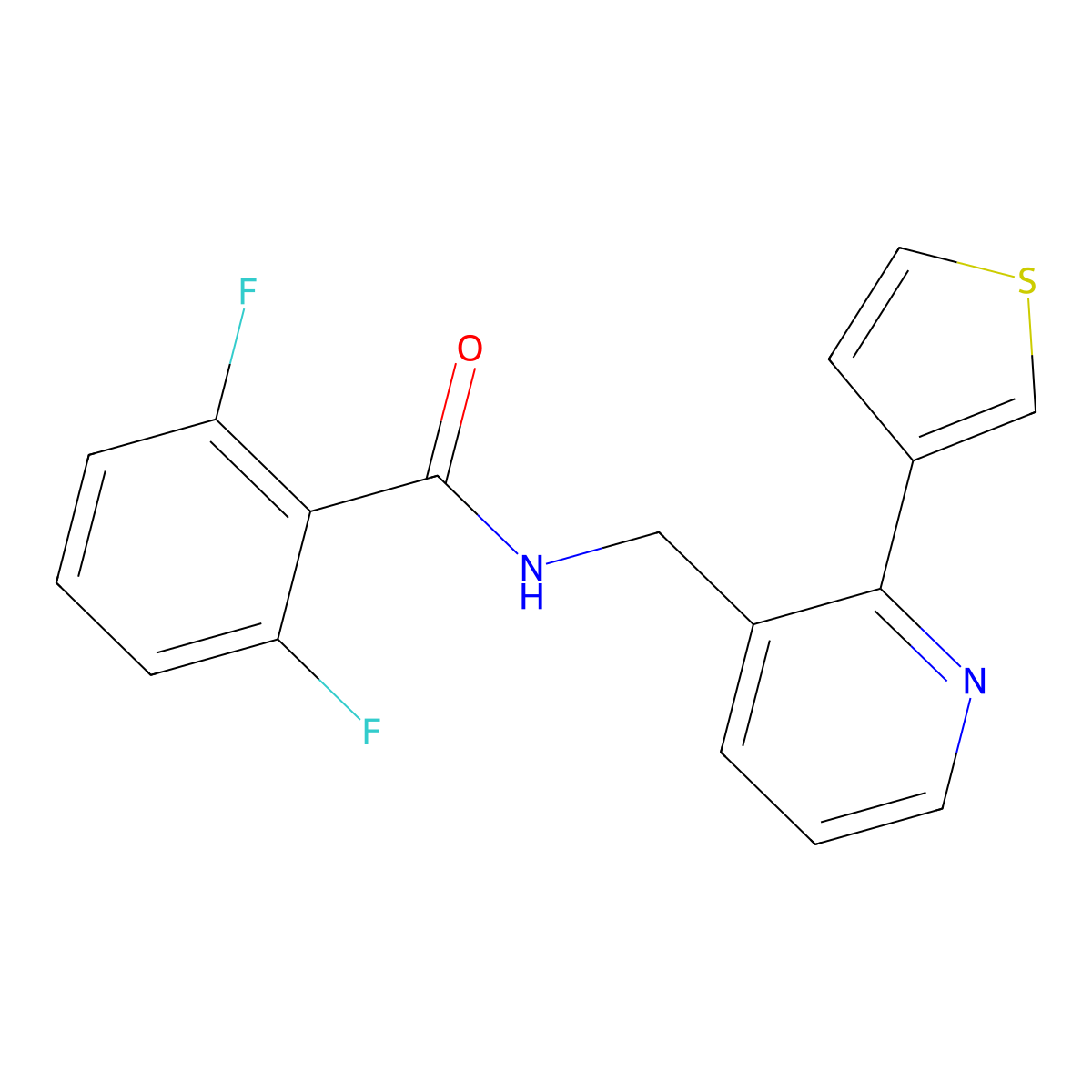 2,6-difluoro-N-((2-(thiophen-3-yl)pyridin-3-yl)methyl)benzamide molecular structure, CAS 2034595-32-7