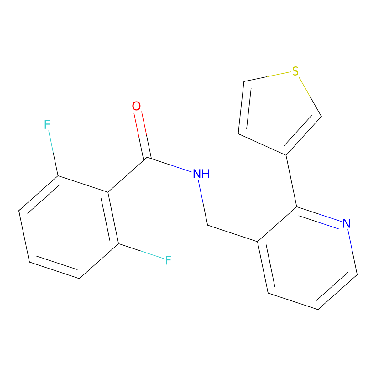 2,6-difluoro-N-((2-(thiophen-3-yl)pyridin-3-yl)methyl)benzamide molecular structure, CAS 2034595-32-7