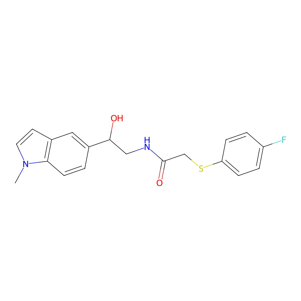 2-((4-fluorophenyl)thio)-N-(2-hydroxy-2-(1-methyl-1H-indol-5-yl)ethyl)acetamide molecular structure, CAS 2034595-40-7