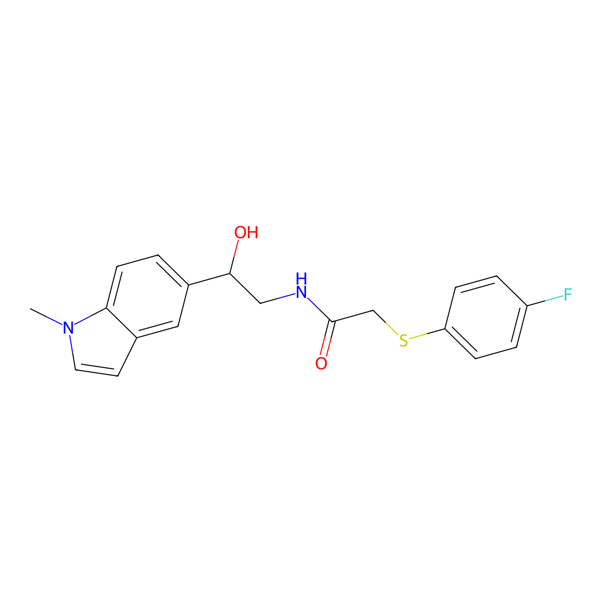 2-((4-fluorophenyl)thio)-N-(2-hydroxy-2-(1-methyl-1H-indol-5-yl)ethyl)acetamide molecular structure, CAS 2034595-40-7