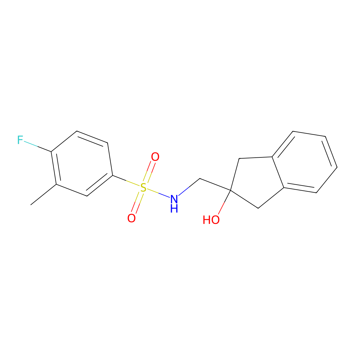 4-fluoro-N-((2-hydroxy-2,3-dihydro-1H-inden-2-yl)methyl)-3-methylbenzenesulfonamide molecular structure, CAS 2034595-45-2