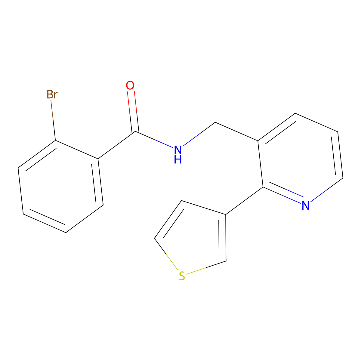 2-bromo-N-((2-(thiophen-3-yl)pyridin-3-yl)methyl)benzamide molecular structure, CAS 2034595-47-4