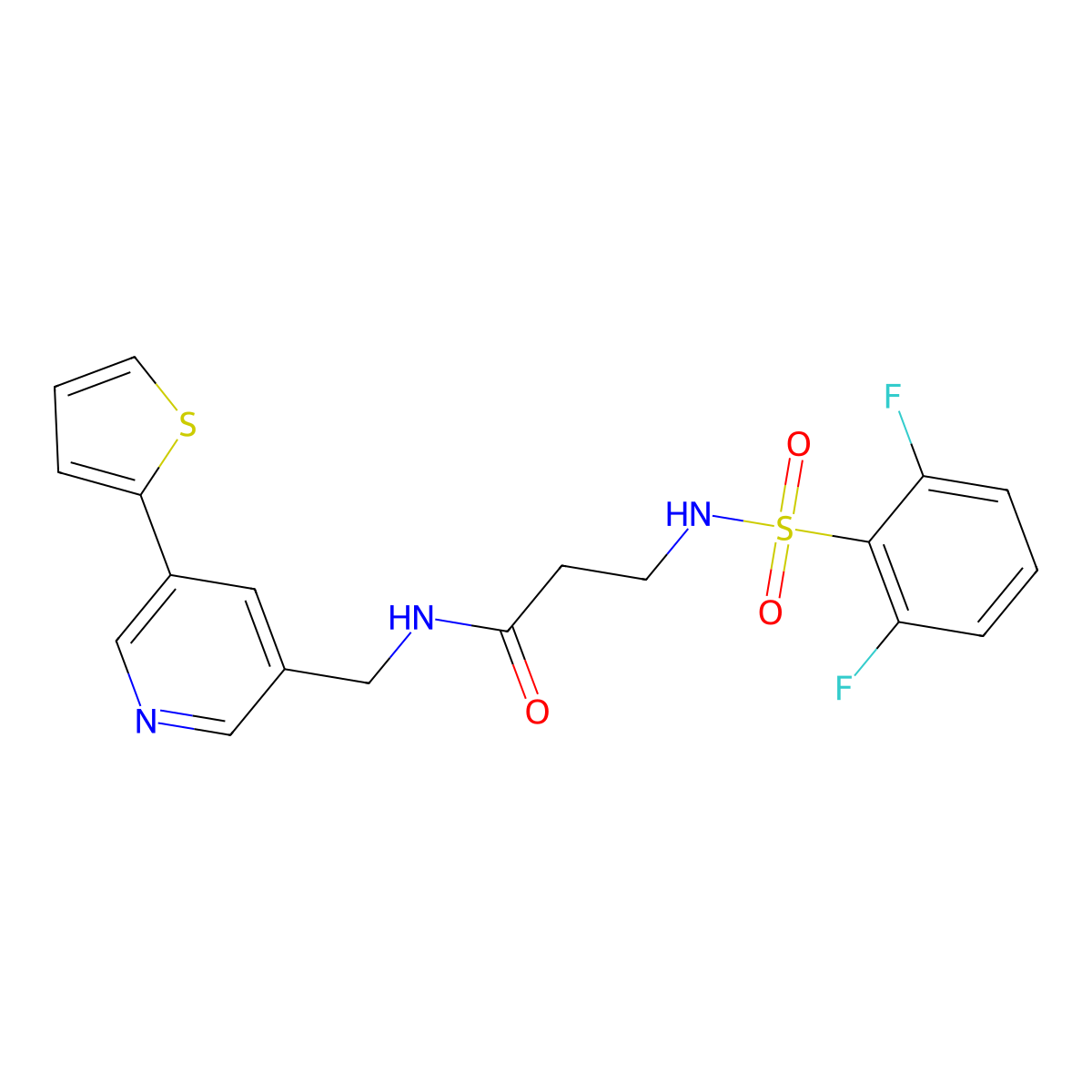 3-(2,6-difluorobenzenesulfonamido)-N-{[5-(thiophen-2-yl)pyridin-3-yl]methyl}propanamide molecular structure, CAS 2034595-59-8