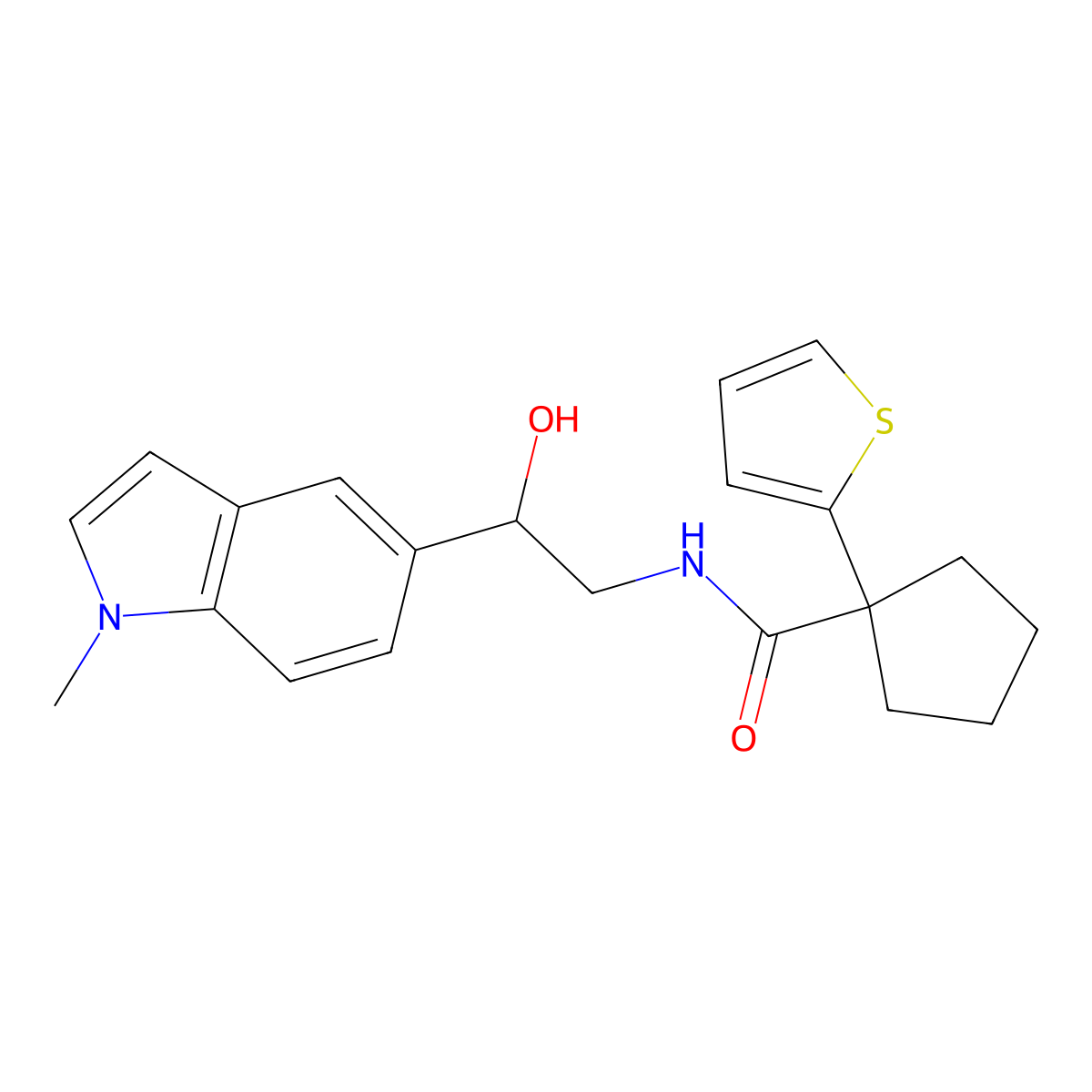 N-(2-hydroxy-2-(1-methyl-1H-indol-5-yl)ethyl)-1-(thiophen-2-yl)cyclopentanecarboxamide molecular structure, CAS 2034595-60-1