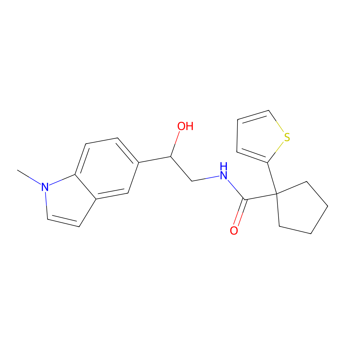 N-(2-hydroxy-2-(1-methyl-1H-indol-5-yl)ethyl)-1-(thiophen-2-yl)cyclopentanecarboxamide molecular structure, CAS 2034595-60-1