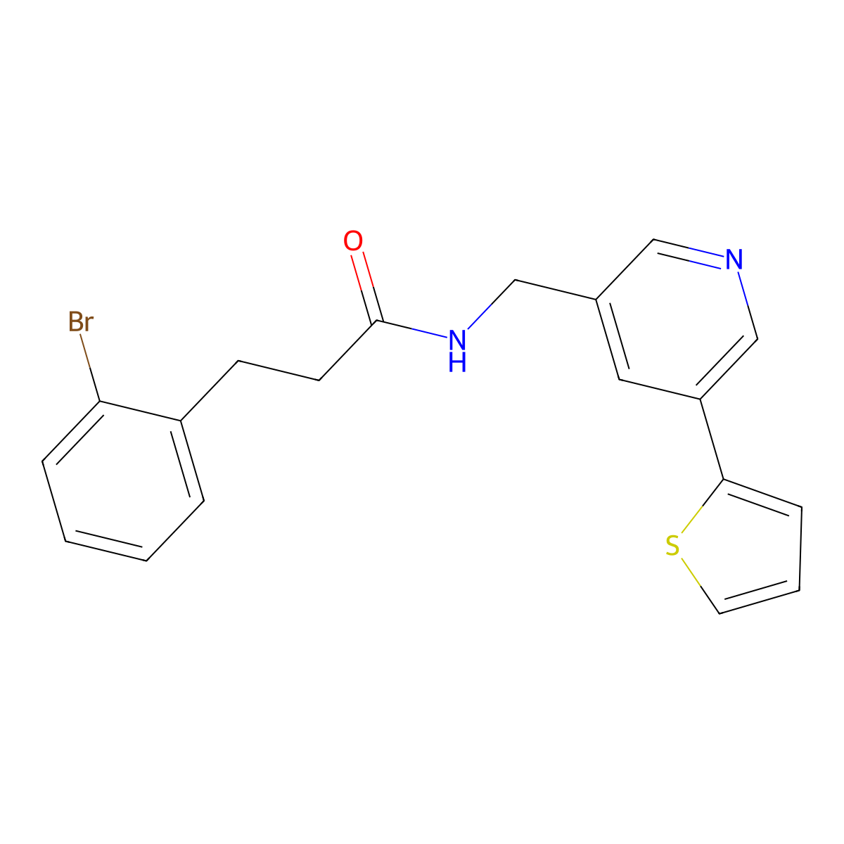 3-(2-bromophenyl)-N-((5-(thiophen-2-yl)pyridin-3-yl)methyl)propanamide molecular structure, CAS 2034595-66-7