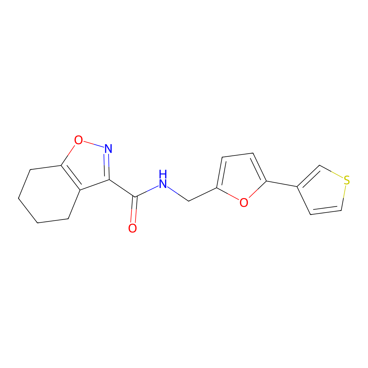 N-((5-(thiophen-3-yl)furan-2-yl)methyl)-4,5,6,7-tetrahydrobenzo[d]isoxazole-3-carboxamide molecular structure, CAS 2034595-77-0