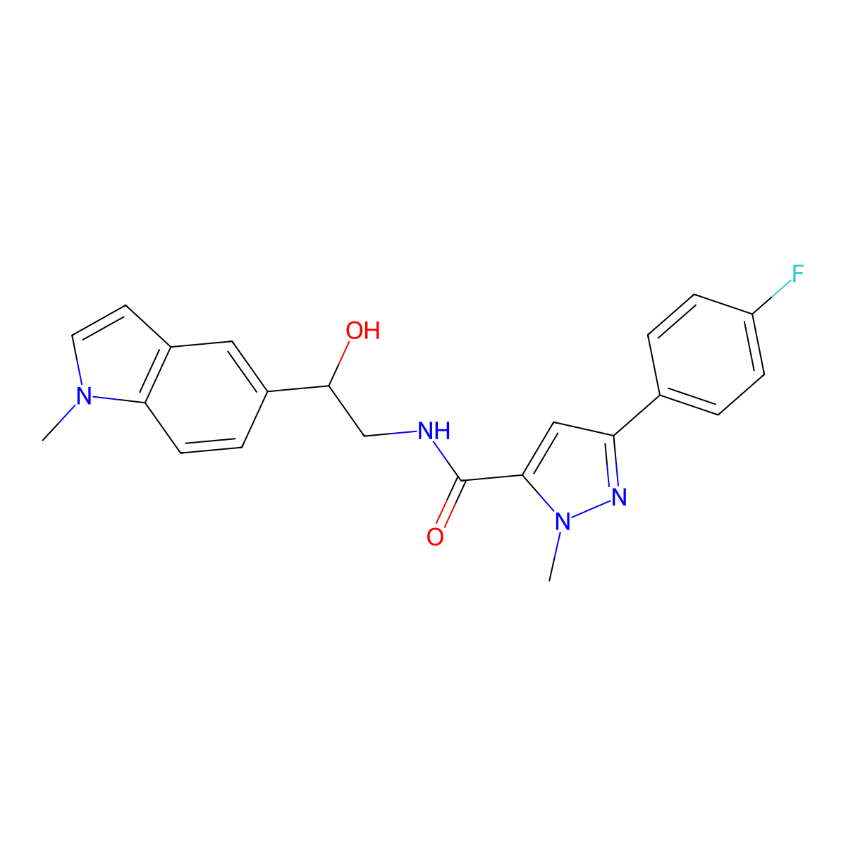 3-(4-fluorophenyl)-N-[2-hydroxy-2-(1-methyl-1H-indol-5-yl)ethyl]-1-methyl-1H-pyrazole-5-carboxamide molecular structure, CAS 2034595-79-2