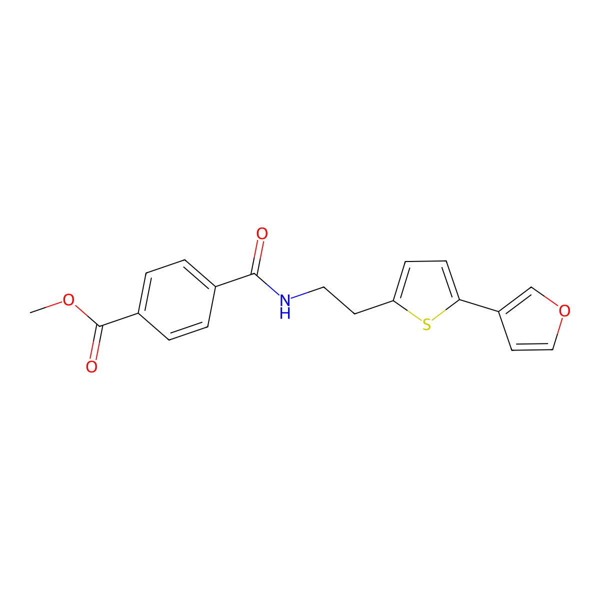 Methyl 4-((2-(5-(furan-3-yl)thiophen-2-yl)ethyl)carbamoyl)benzoate molecular structure, CAS 2034595-82-7