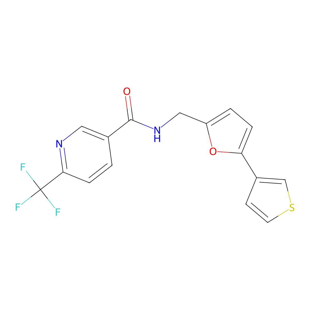 N-((5-(thiophen-3-yl)furan-2-yl)methyl)-6-(trifluoromethyl)nicotinamide molecular structure, CAS 2034595-83-8