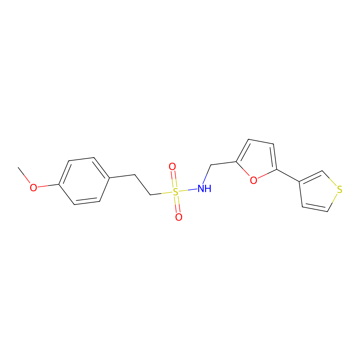 2-(4-methoxyphenyl)-N-((5-(thiophen-3-yl)furan-2-yl)methyl)ethanesulfonamide molecular structure, CAS 2034596-02-4