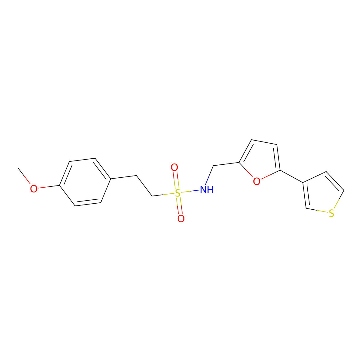 2-(4-methoxyphenyl)-N-((5-(thiophen-3-yl)furan-2-yl)methyl)ethanesulfonamide molecular structure, CAS 2034596-02-4