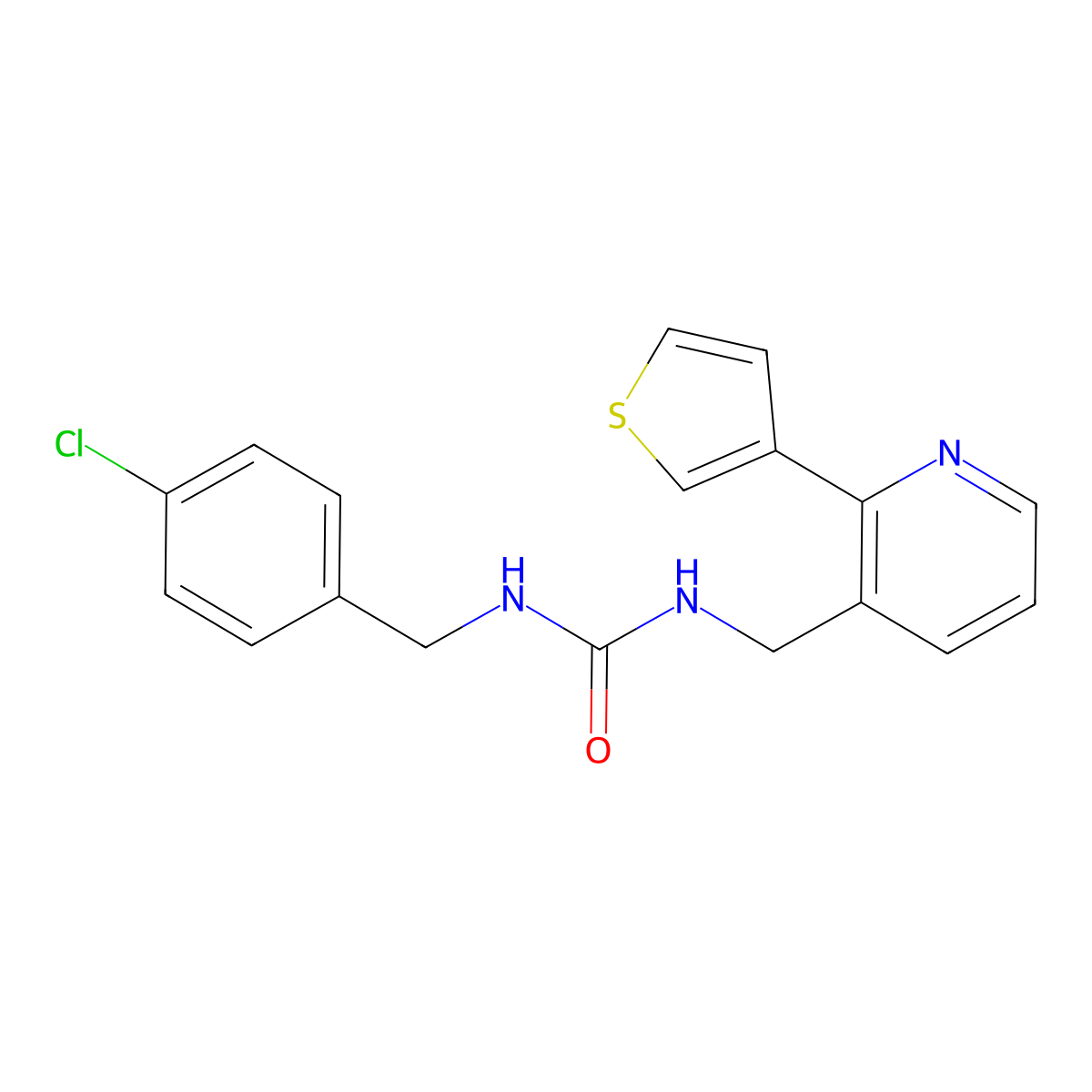 1-(4-Chlorobenzyl)-3-((2-(thiophen-3-yl)pyridin-3-yl)methyl)urea molecular structure, CAS 2034596-27-3