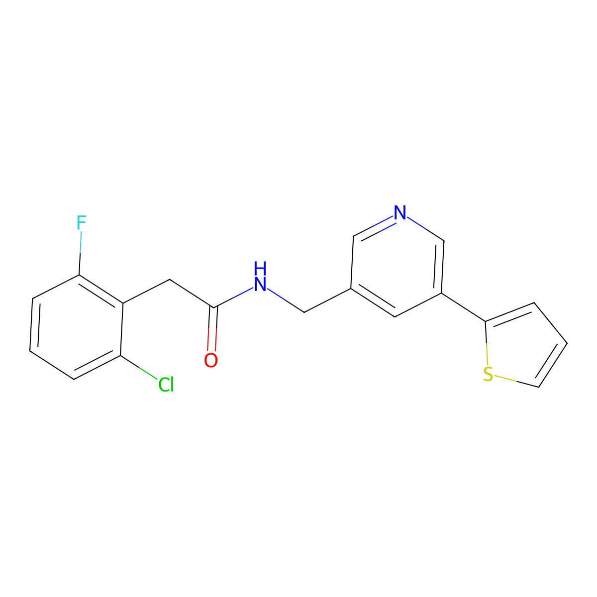 2-(2-chloro-6-fluorophenyl)-N-{[5-(thiophen-2-yl)pyridin-3-yl]methyl}acetamide molecular structure, CAS 2034596-31-9