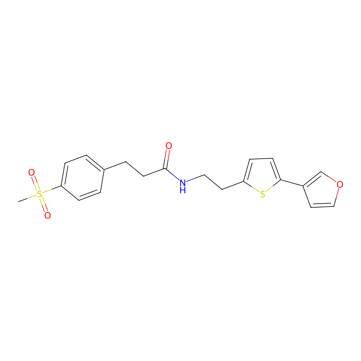 N-(2-(5-(furan-3-yl)thiophen-2-yl)ethyl)-3-(4-(methylsulfonyl)phenyl)propanamide molecular structure, CAS 2034596-36-4