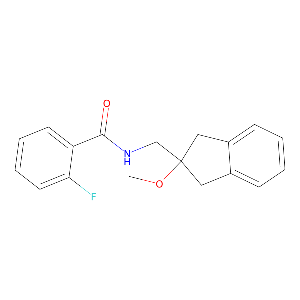 2-fluoro-N-((2-methoxy-2,3-dihydro-1H-inden-2-yl)methyl)benzamide molecular structure, CAS 2034596-40-0
